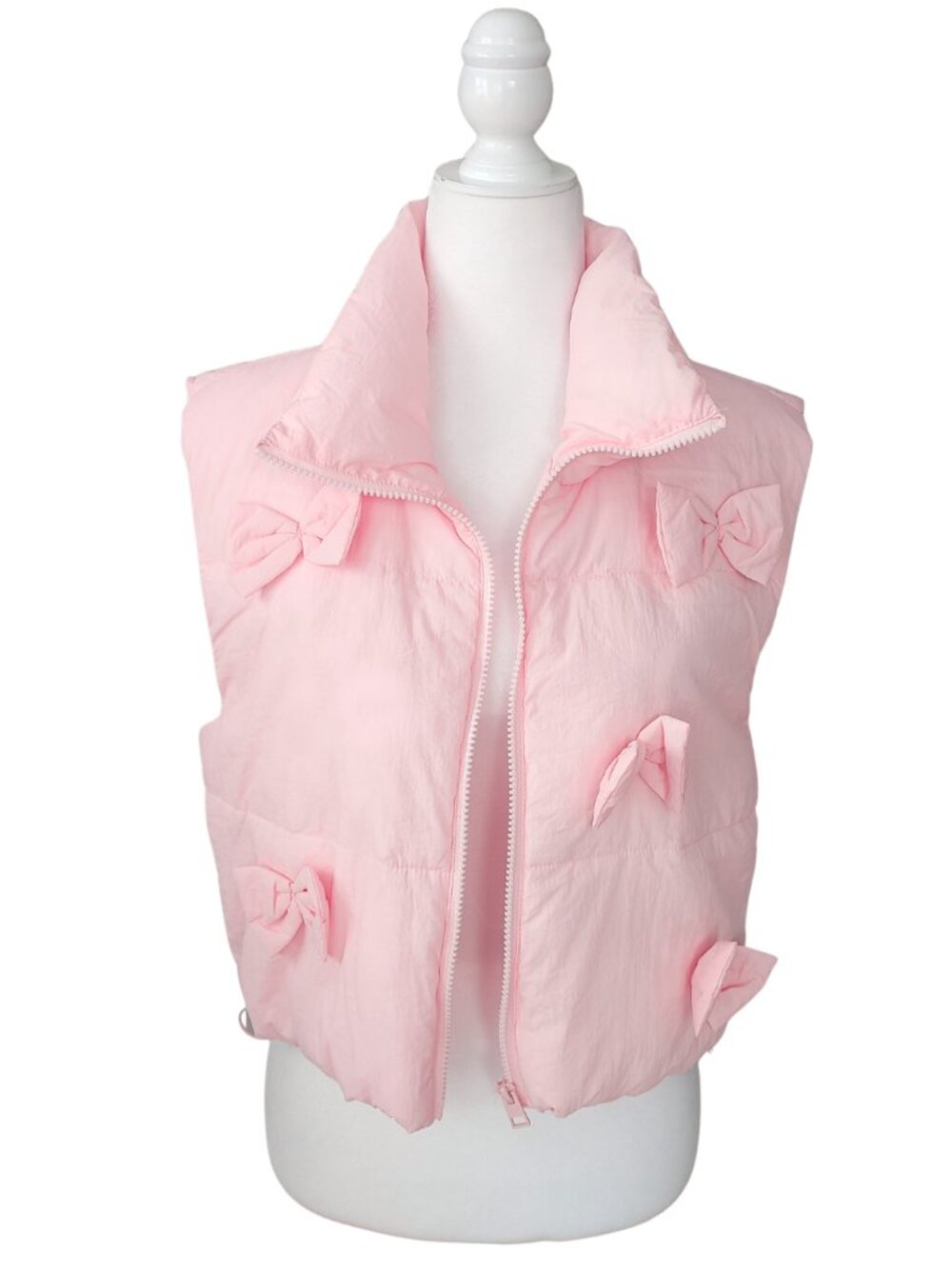 NWT LOVE TREE Pink Bow Puffer Vest Water Resistant Synthetic Down - Size Medium